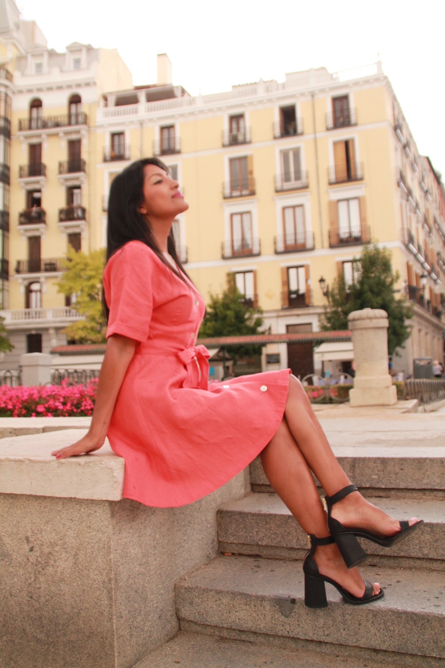 ROBE EN LIN CORAIL