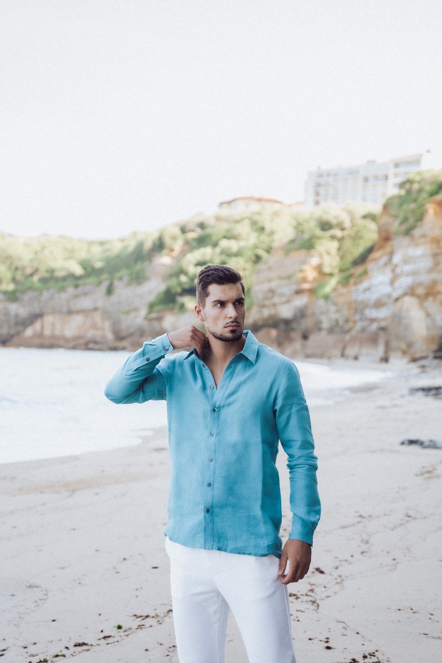 CHEMISE EN LIN VERT TURQUOISE