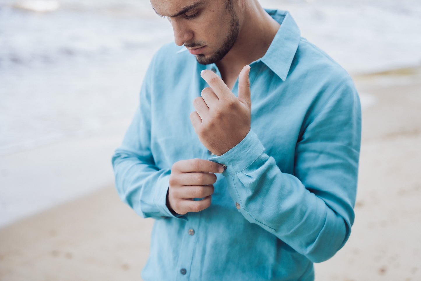 CHEMISE EN LIN VERT TURQUOISE