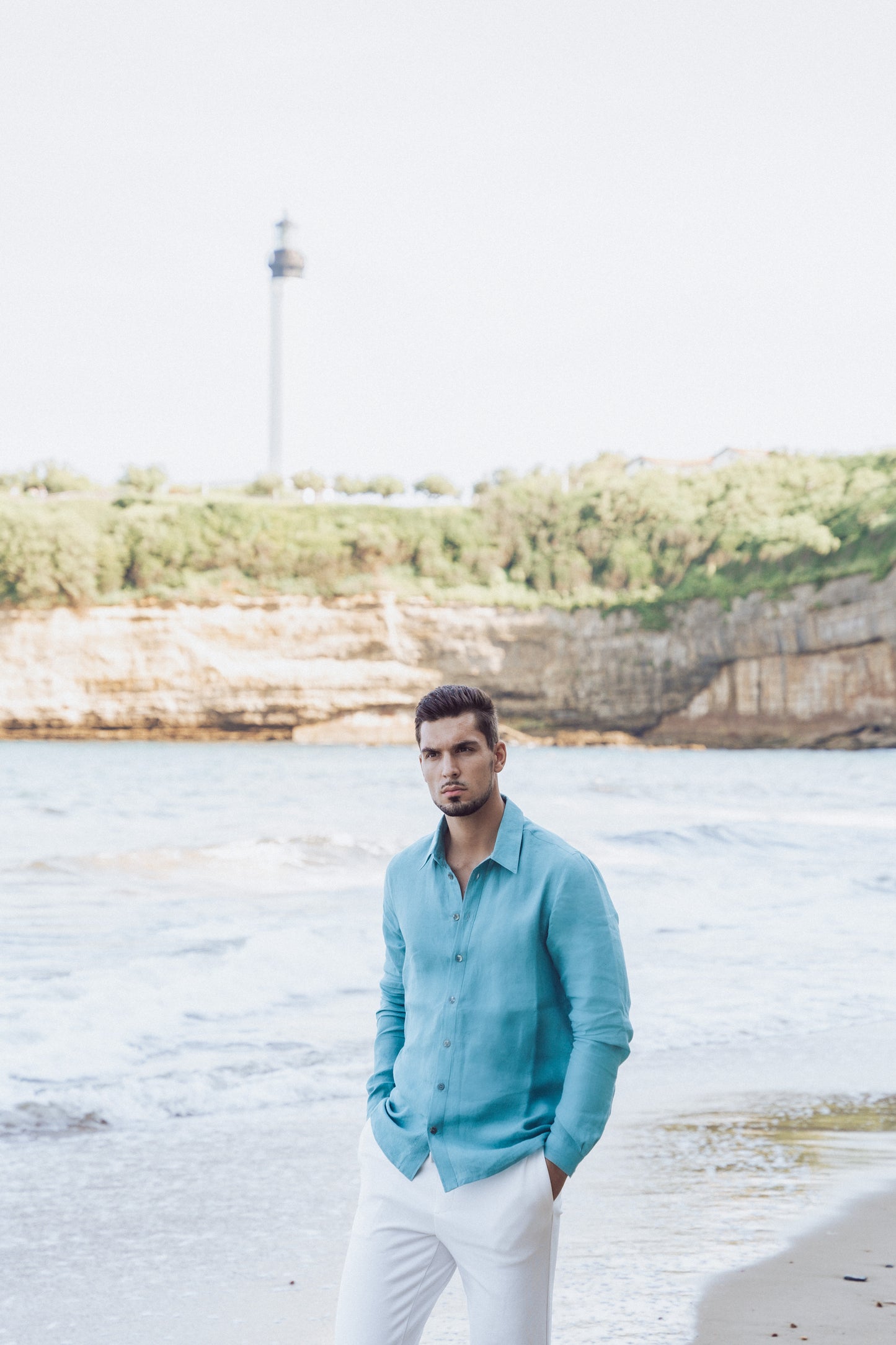 CHEMISE EN LIN VERT TURQUOISE